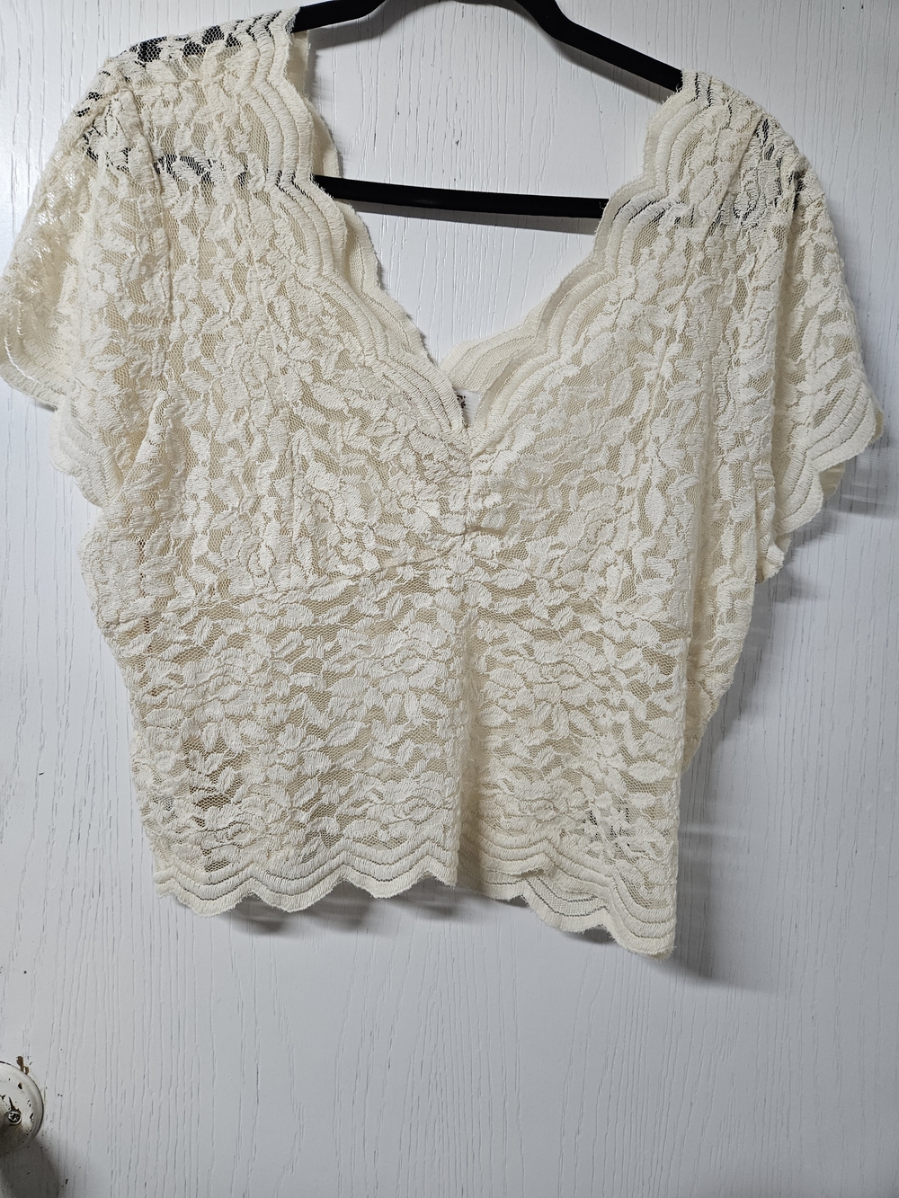 Shyanne Ivory Lace V-Neck Flutter Sleeve Top